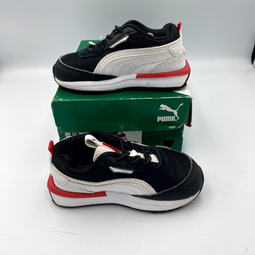 Puma City Rider AS AC Inf 382694-01 Kids US 7C Sneakers Black Red Lace Up Shoes